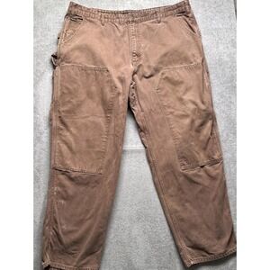 Men's Double Knee Work Pants Brown Carpenter Canvas Utility Heavy Duty 46x32
